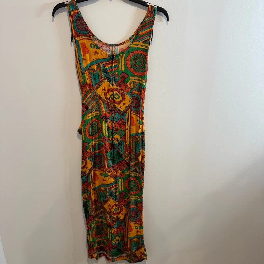 VTG 90s Ariana Tribal core Aztec Maxi Sleeveless Dress Grunge Size 5